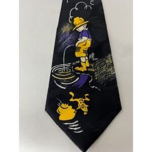 Funny Men's neck tie of boy fishing and peeing in the water